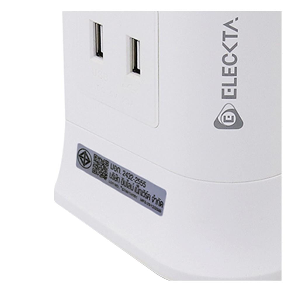 รางปลั๊กไฟทาวเวอร์ 6 ช่อง 2 สวิตช์ 4 USB ELECKTA 3 ม. สีขาว
