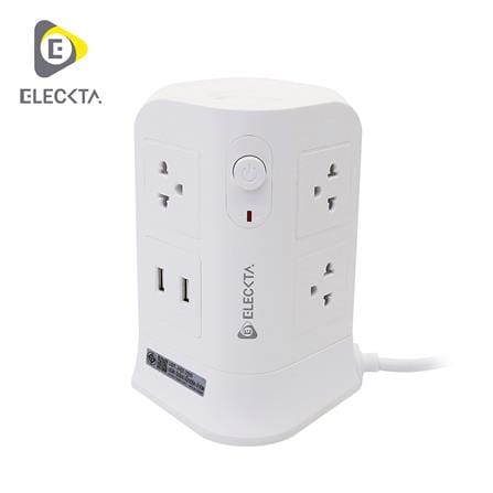 รางปลั๊กไฟทาวเวอร์ 6 ช่อง 2 สวิตช์ 4 USB ELECKTA 3 ม. สีขาว