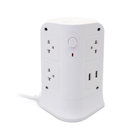 รางปลั๊กไฟทาวเวอร์ 6 ช่อง 2 สวิตช์ 4 USB ELECKTA 3 ม. สีขาว_1