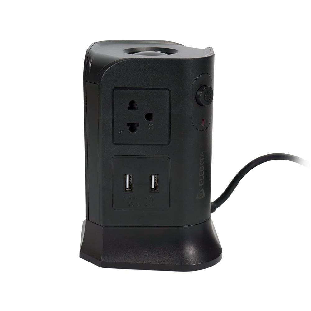 รางปลั๊กไฟทาวเวอร์ 6 ช่อง 2 สวิตช์ 4 USB ELECKTA 3 ม. สีดำ