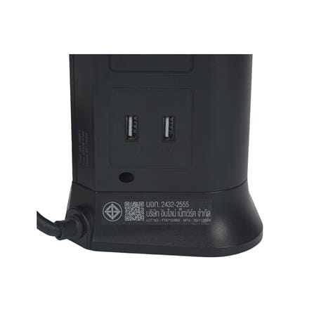 รางปลั๊กไฟทาวเวอร์ 6 ช่อง 2 สวิตช์ 4 USB ELECKTA 3 ม. สีดำ_8