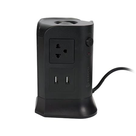 รางปลั๊กไฟทาวเวอร์ 6 ช่อง 2 สวิตช์ 4 USB ELECKTA 3 ม. สีดำ_1