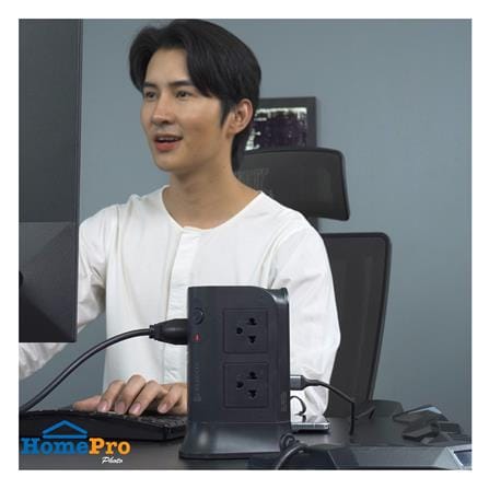 รางปลั๊กไฟทาวเวอร์ 6 ช่อง 2 สวิตช์ 4 USB ELECKTA 3 ม. สีดำ_5