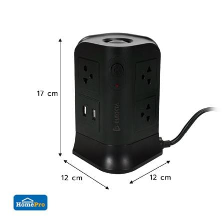รางปลั๊กไฟทาวเวอร์ 6 ช่อง 2 สวิตช์ 4 USB ELECKTA 3 ม. สีดำ_7