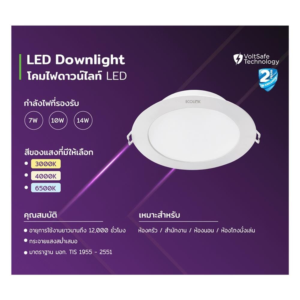 ดาวน์ไลท์ LED ECOLINK 4 นิ้ว 7 วัตต์ DAYLIGHT สีขาว