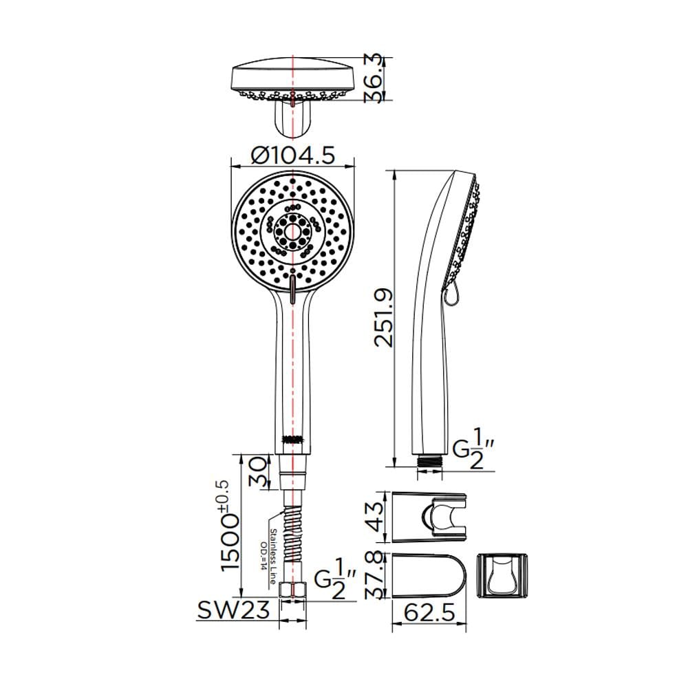 ฝักบัวสายอ่อน 5 ระดับ KARAT FAUCET รุ่น KS-04-235-63 สีสเตนเลส
