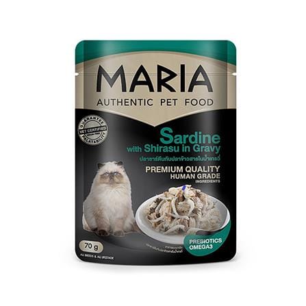 อาหารเปียกแมว MARIA รสปลาซาร์ดีนกับปลาข้าวสารในน้ำเกรวี่ 70 ก.