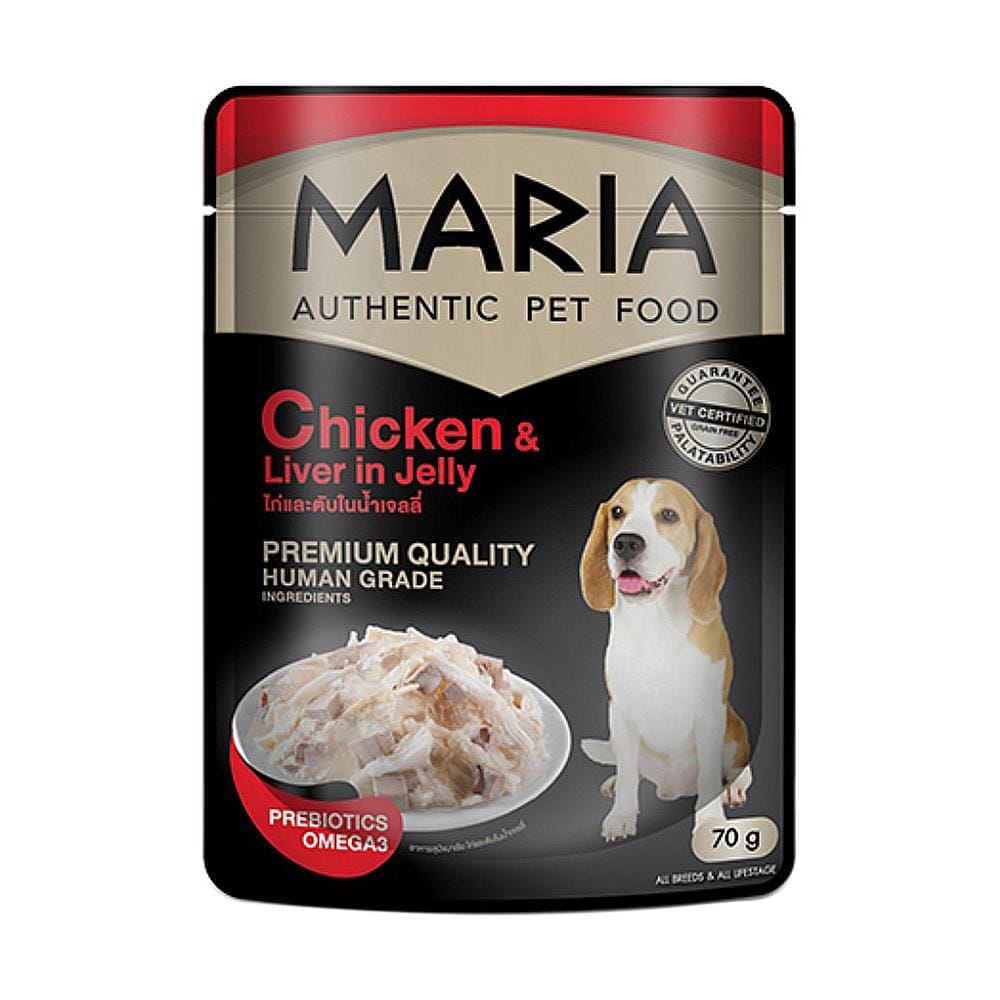 อาหารเปียกสุนัข MARIA รสไก่และตับไก่ในเจลลี่ 70 ก.
