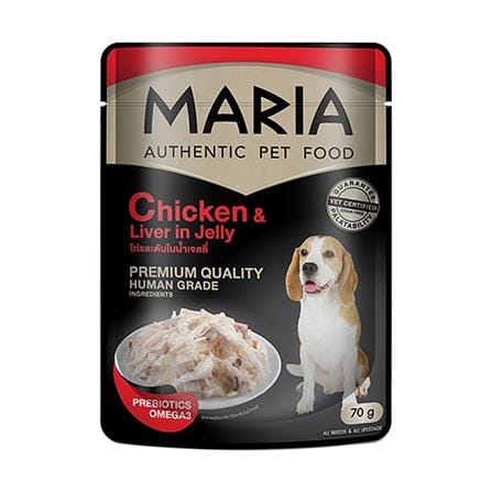 อาหารเปียกสุนัข MARIA รสไก่และตับไก่ในเจลลี่ 70 ก.
