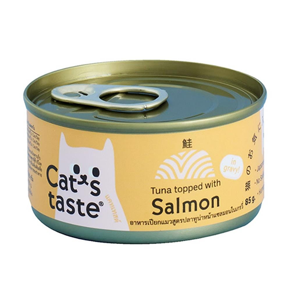 อาหารเปียกแมว CAT'S TASTE TUNA TOPPED WITH SALMON IN GRAVY 85 ก.