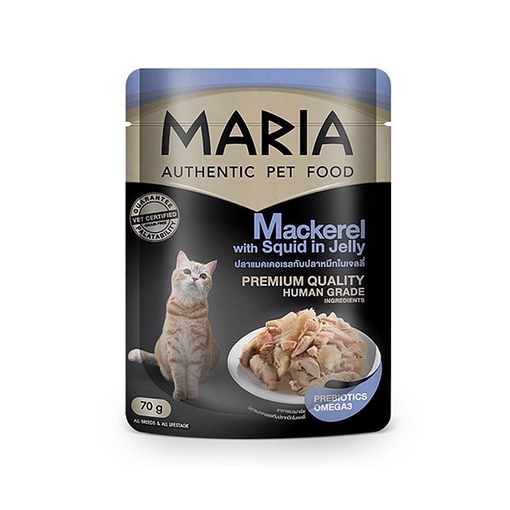 อาหารเปียกแมว MARIA รสปลาแมคเคอเรลและปลาหมึกในเจลลี่ 70 ก.