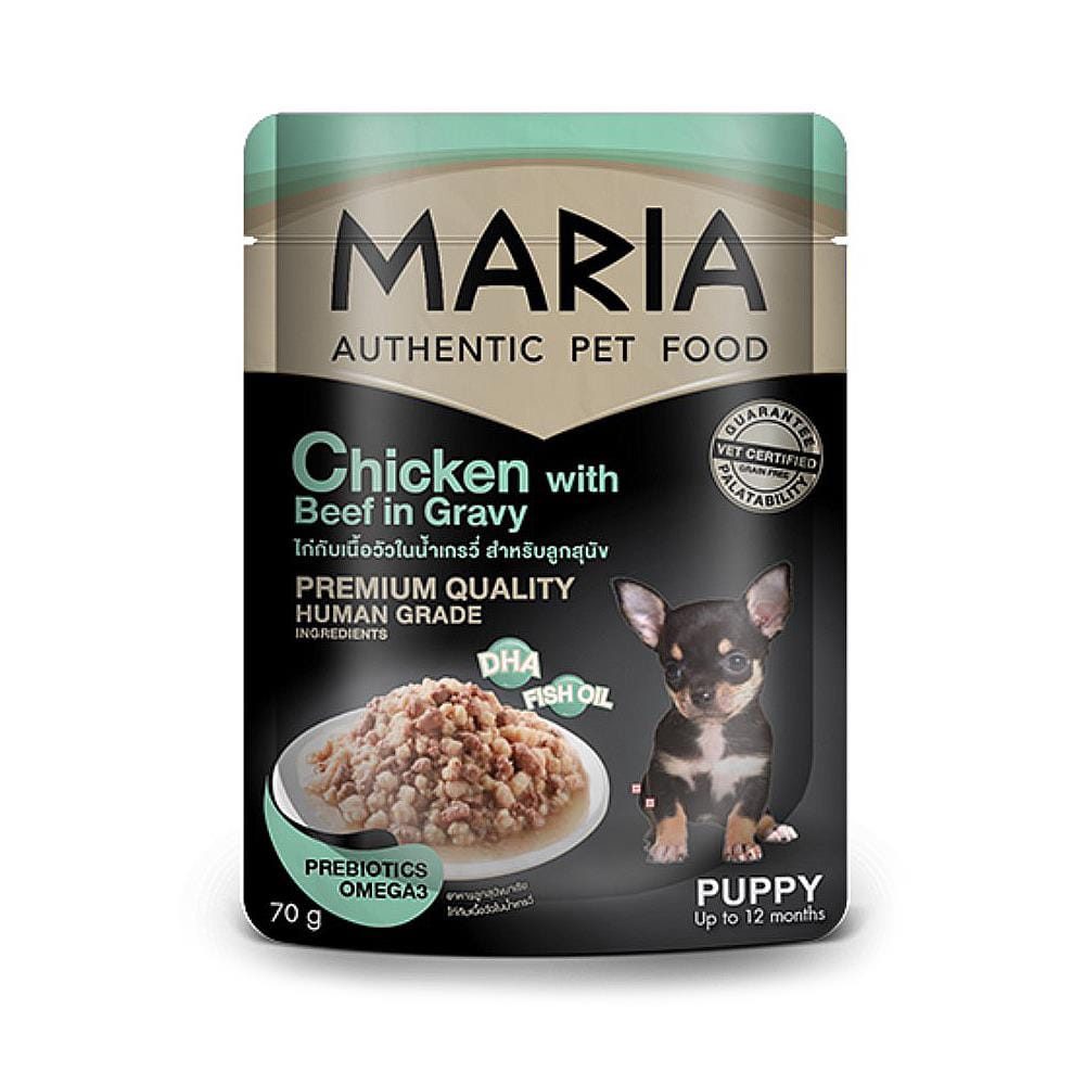 อาหารเปียกสุนัข MARIA PUPPY ไก่และเนื้อวัวในน้ำเกรวี่ 70 ก.
