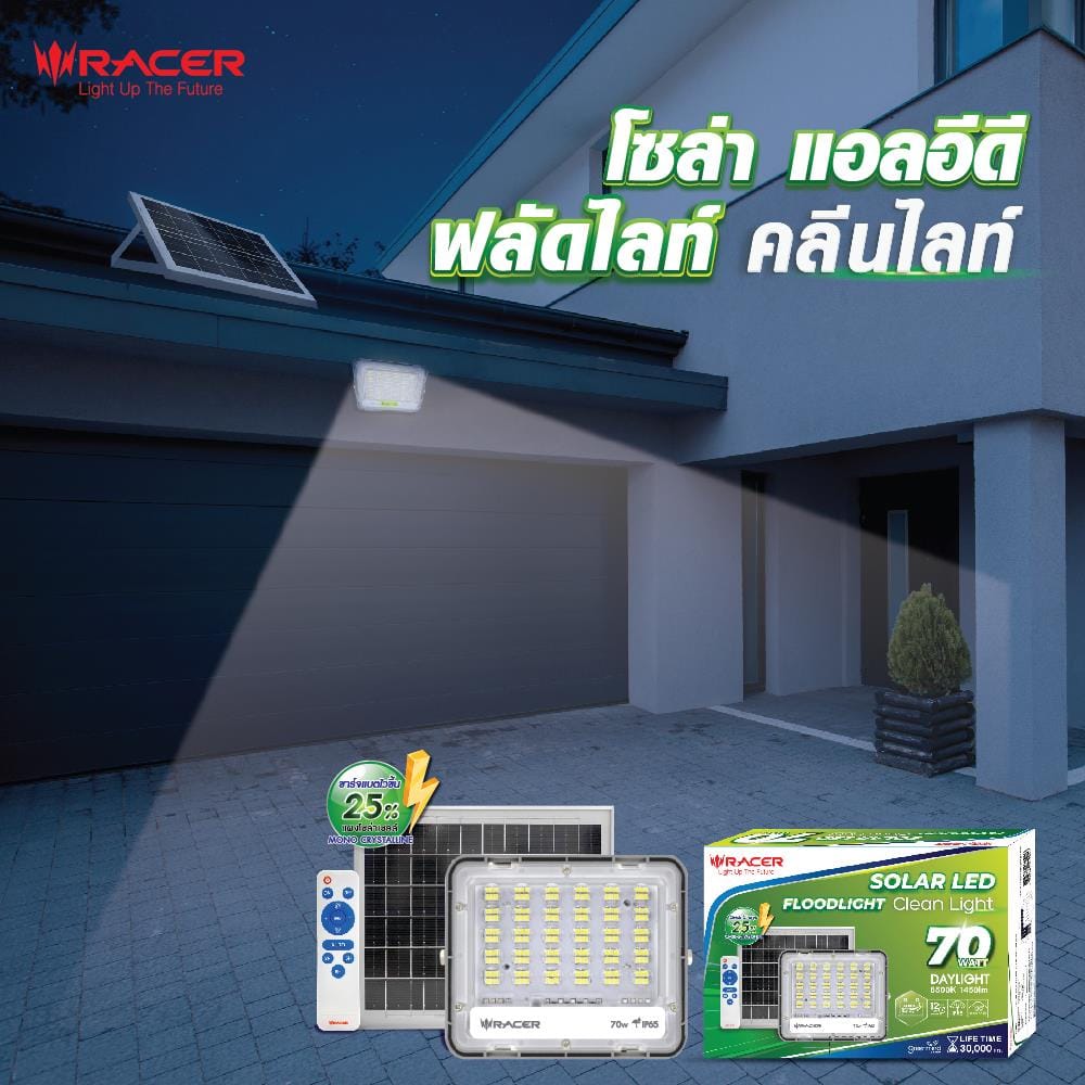 สปอทไลท์ SOLAR RACER CLEAN LIGHT 70 วัตต์ DAYLIGHT สีเทา
