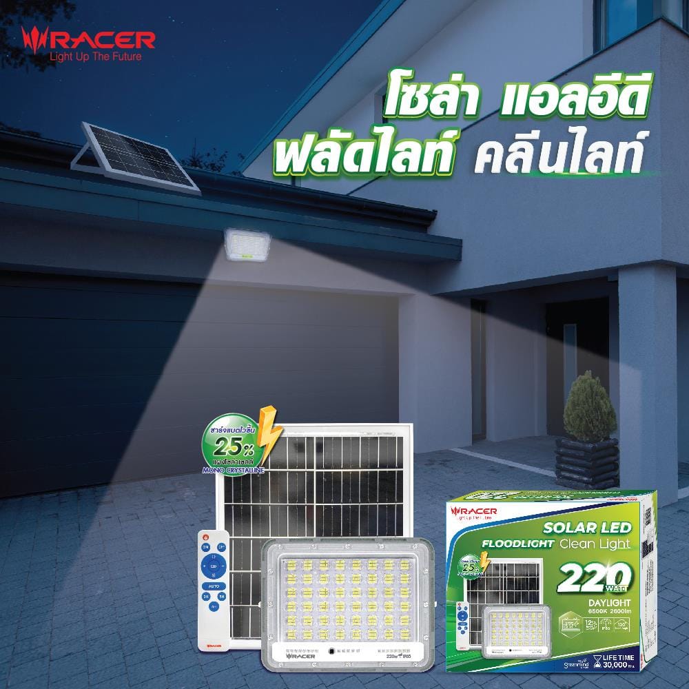 สปอทไลท์ SOLAR RACER CLEAN LIGHT 220 วัตต์ DAYLIGHT สีเทา