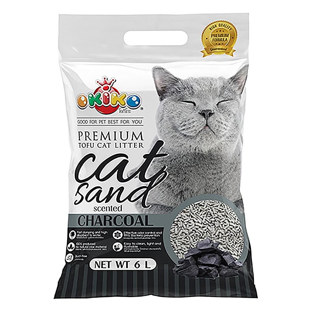 ทรายแมวเต้าหู้ OKIKO TOFU CAT LITTER กลิ่นชาร์โคล 6 ลิตร