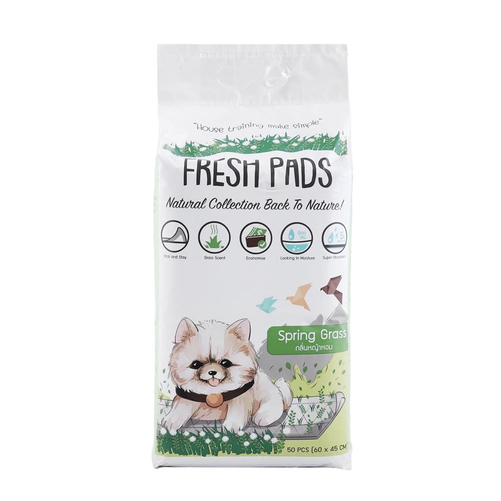แผ่นรองฉี่สุนัข FRESH PAD กลิ่นหญ้าฤดูใบไม้ผลิ SIZE M 50 แผ่น