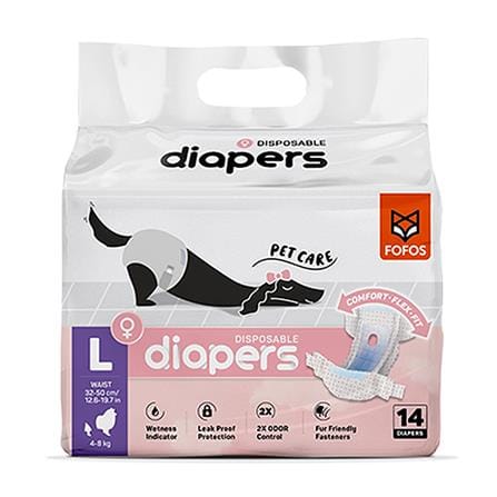 ผ้าอ้อมสุนัข FOFOS DIAPERS FEMALE DOG SIZE L แพ็ก 14 ชิ้น_0