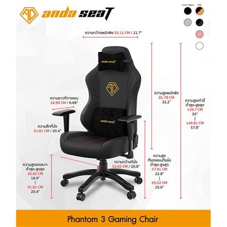 D.I.Y. เก้าอี้เกมมิ่ง ANDA SEAT PHANTOM 3 SIZE L PVC สีดำ_5