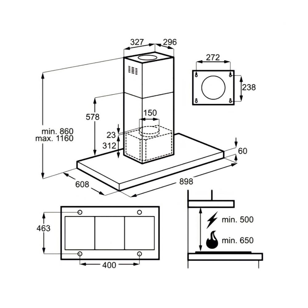 เครื่องดูดควันกลางห้อง ELECTROLUX KFIB19X 90 ซม.