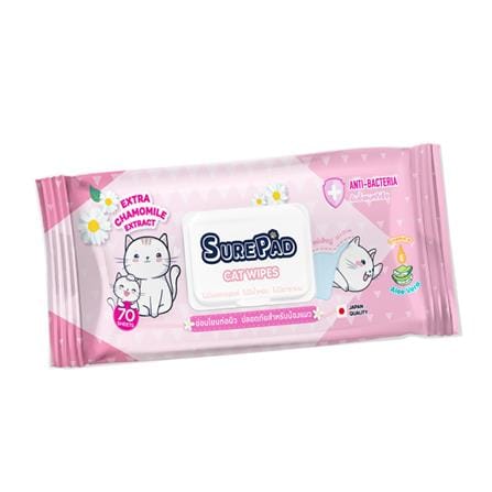ผ้าเช็ดทำความสะอาดสัตว์เลี้ยง SUREPAD CAT WIPES 22x22 ซม. 70 แผ่น_0