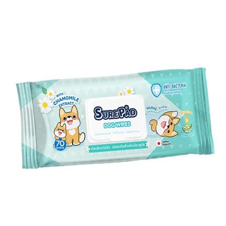 ผ้าเช็ดทำความสะอาดสัตว์เลี้ยง SUREPAD DOG WIPES 22x22 ซม. 70 แผ่น