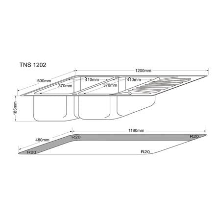 ซิงค์ฝัง 2 หลุม 1 ที่พัก TECNOSTAR TNS 1202 สีเงิน_3