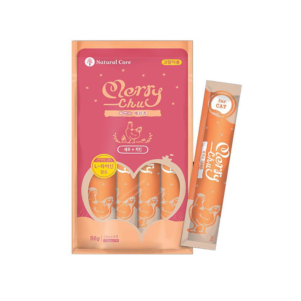 ขนมแมวเลีย NATURAL CORE MERRY CHU CHICKEN & SHRIMP 56 ก.