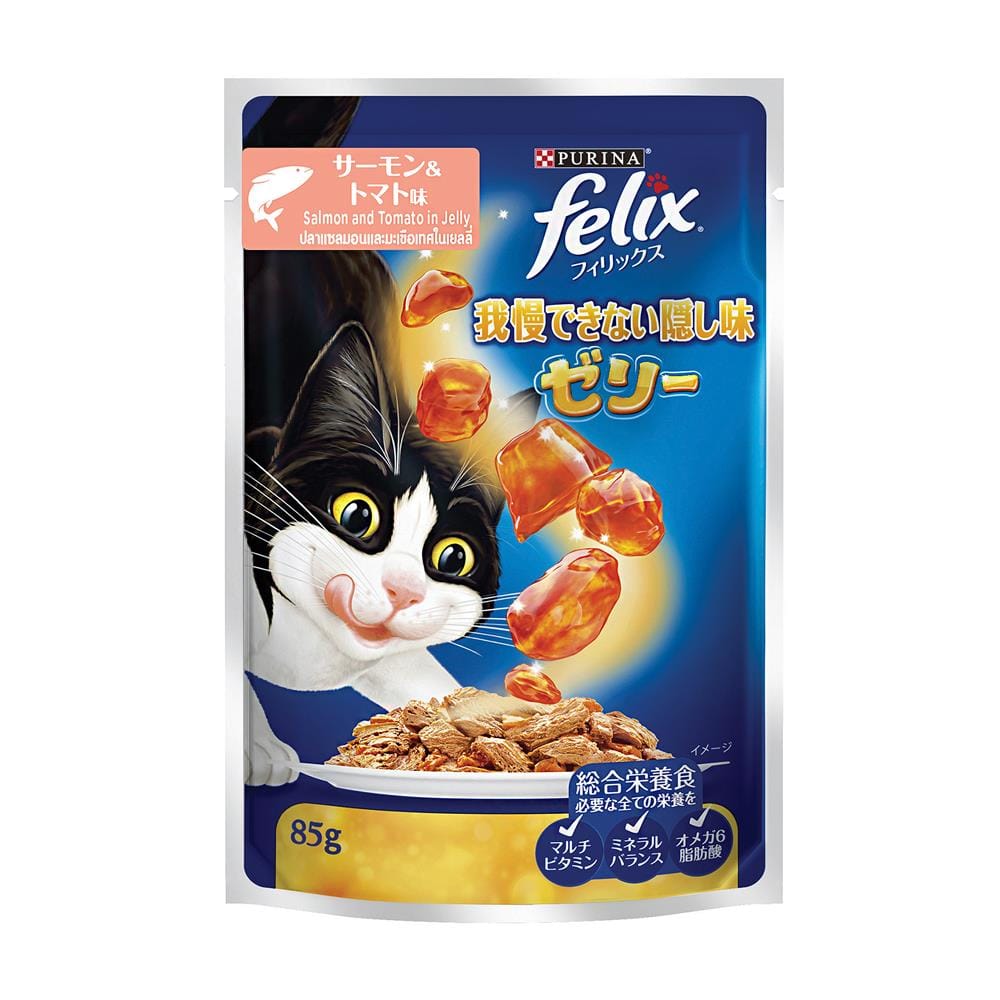 อาหารเปียกแมว FELIX SENSATIONS SALMON AND TOMATO IN JELLY 85 ก.