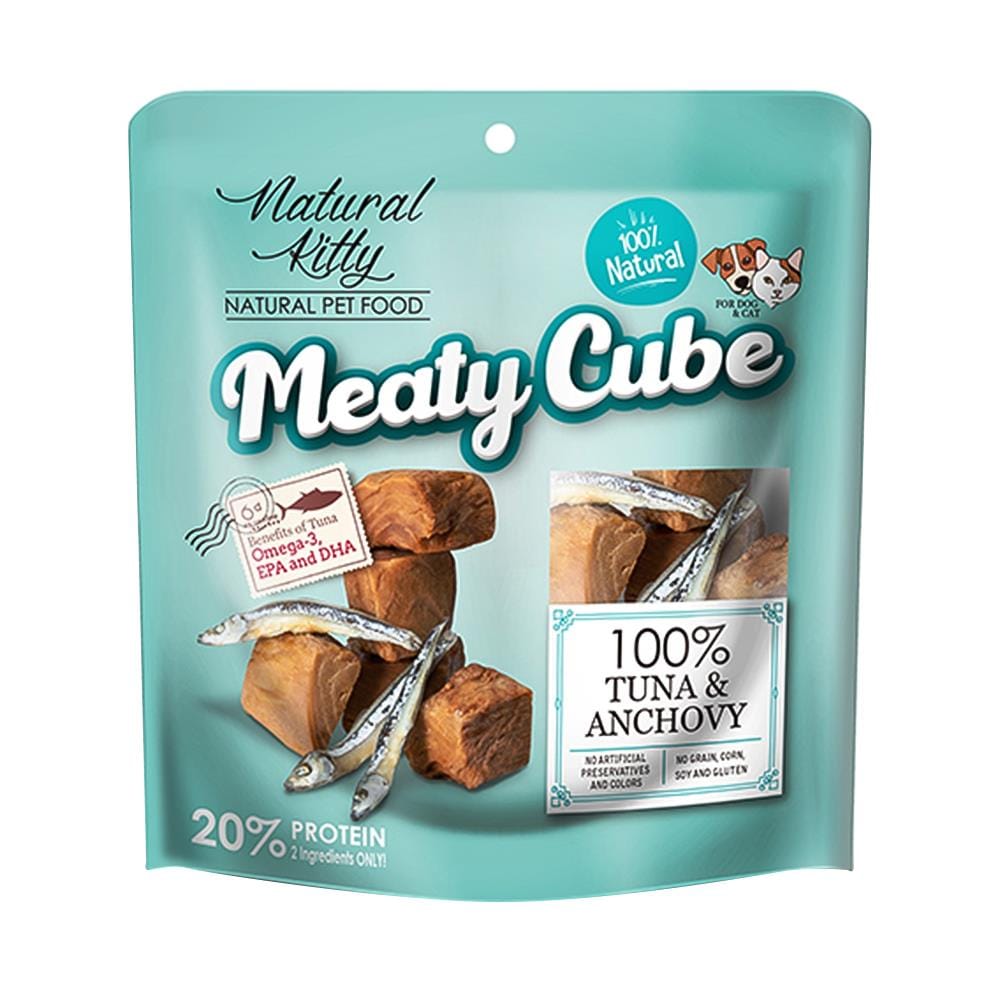 อาหารเปียกสุนัขและแมว NATURAL KITTY MEATY CUBE TUNA & ANCHOVY 60 ก.