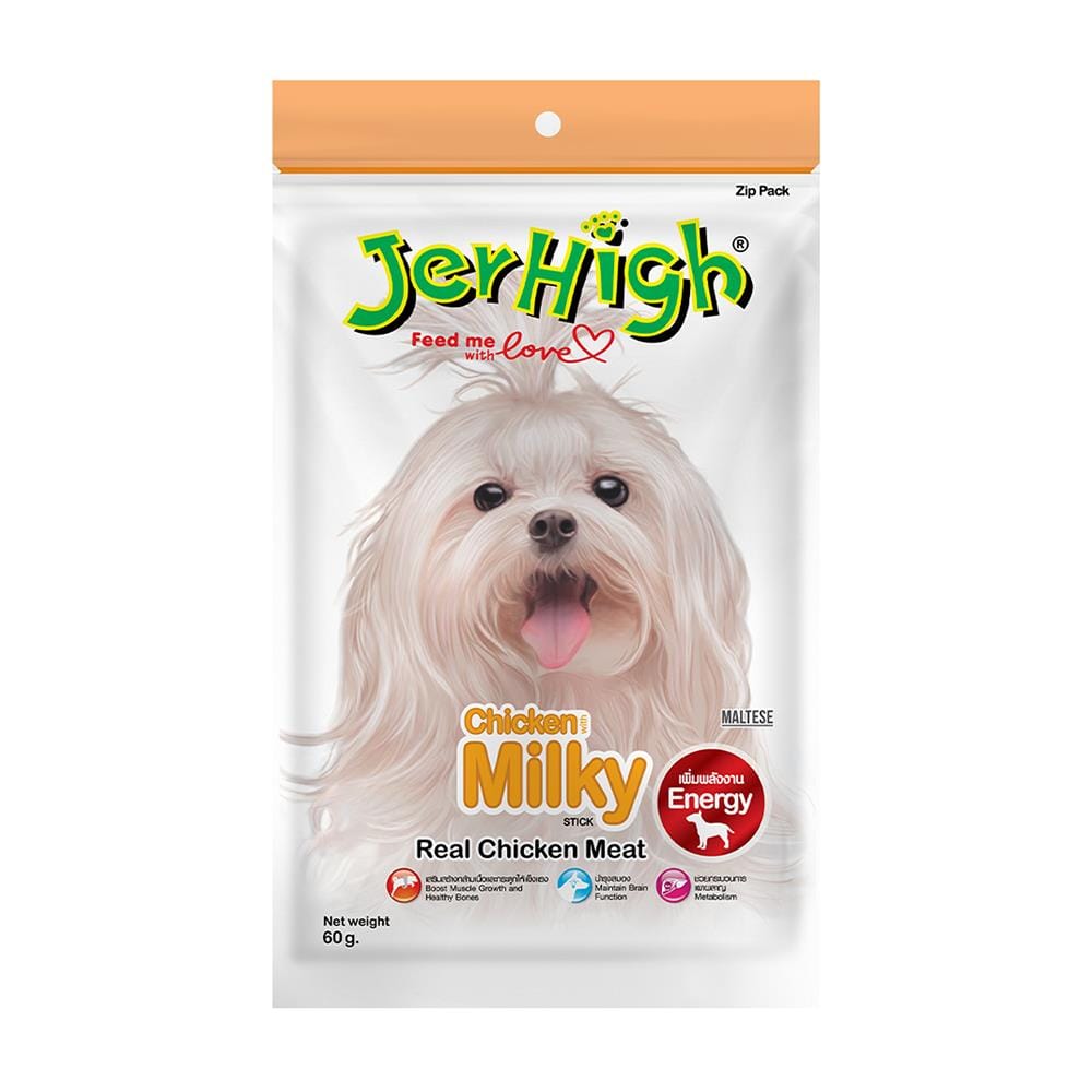 ขนมสุนัข JERHIGH CHICKEN WITH MILKY STICK 60 กรัม