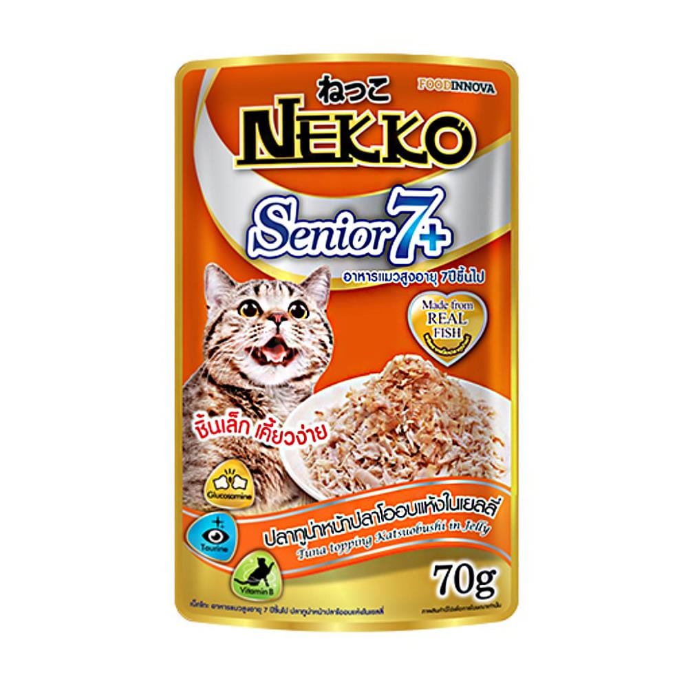อาหารเปียกแมว NEKKO TUNA & KATSUO IN JELLY 7+ 70 ก.