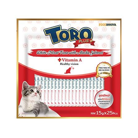 ขนมแมวเลีย TORO PLUS WHITE MEAT TUNA WITH ALASKA SALMON แพ็ก 25 ชิ้น_0