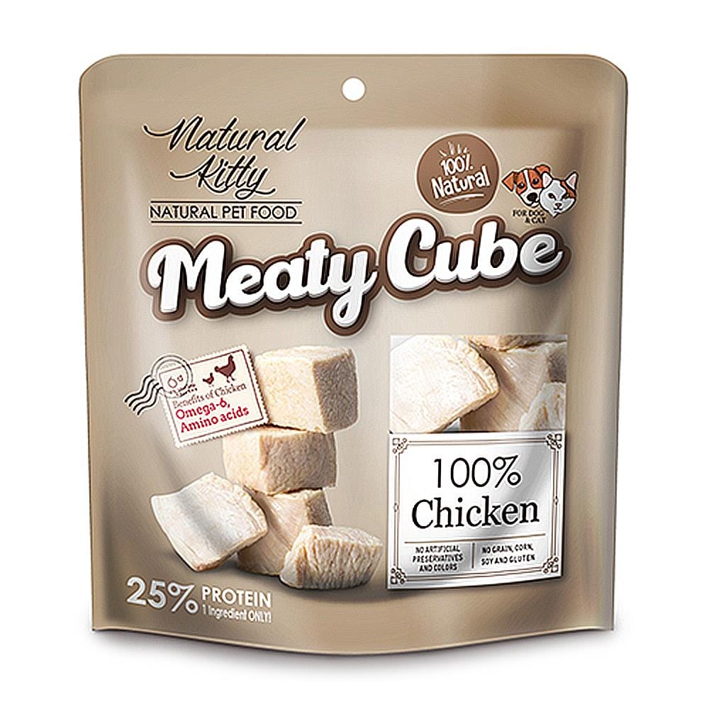 อาหารเปียกสุนัขและแมว NATURAL KITTY MEATY CUBE CHICKEN 60 ก.