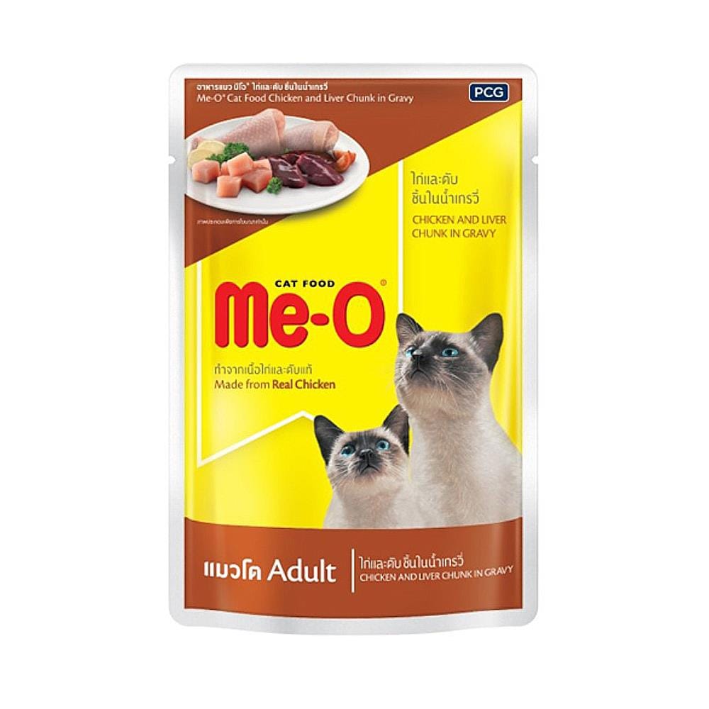 อาหารเปียกแมว MEO ไก่และตับชิ้นในน้ำเกรวี่ 80 ก.