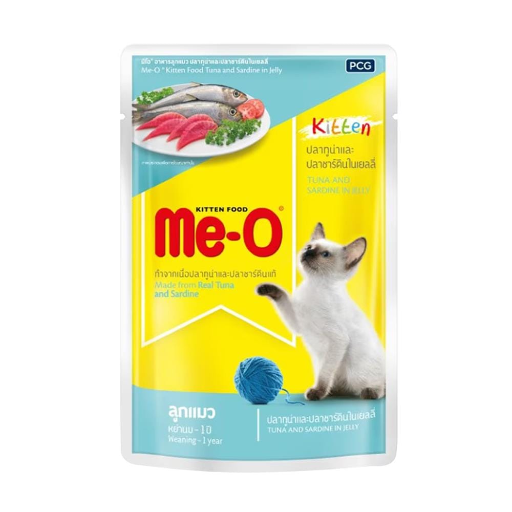 อาหารเปียกแมว ME-O KITTEN ปลาทูน่าและปลาซาร์ดีน 80 ก.