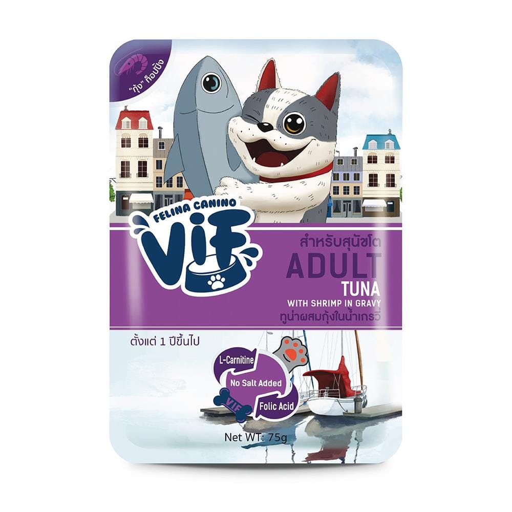 อาหารเปียกสุนัข VIF ADULT TUNA WITH SHRIMP IN GRAVY 75 ก.