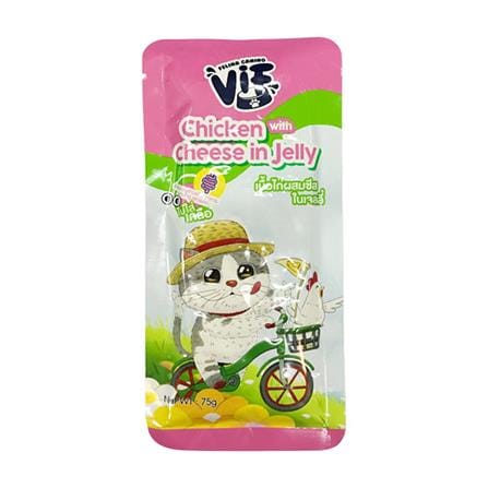 อาหารเปียกแมว FELINA CANINO VIF เนื้อไก่ผสมชีสในเจลลี่ 75 ก._0