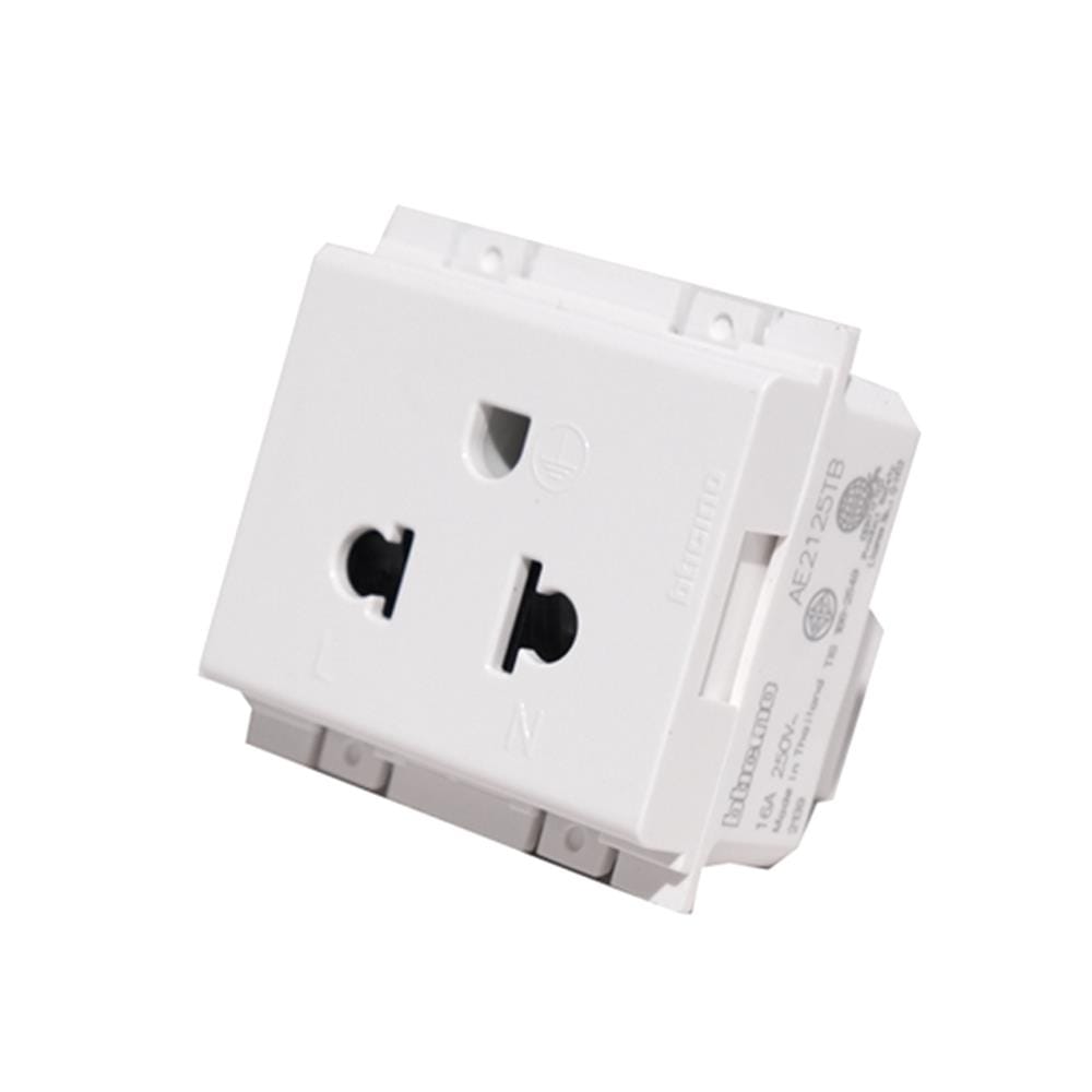 เต้ารับเดี่ยว 3 ขา มีม่านนิรภัย BTICINO BAMBOO AE2125TB สีขาว