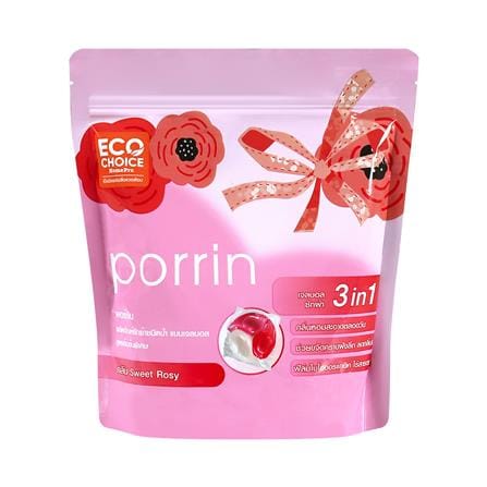 เจลบอลซักผ้าผสมน้ำยาปรับผ้านุ่ม สูตรเข้มข้นพิเศษ PORRIN 25 ชิ้น/ซอง SWEET ROSY_0