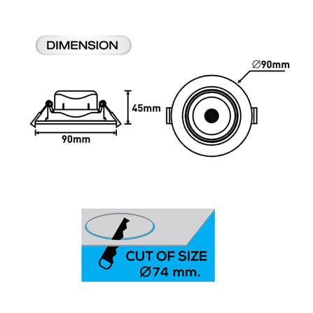 ดาวน์ไลท์ LED RACER ADJUST 3.5 นิ้ว 5 วัตต์ DAYLIGHT สีดำ_5