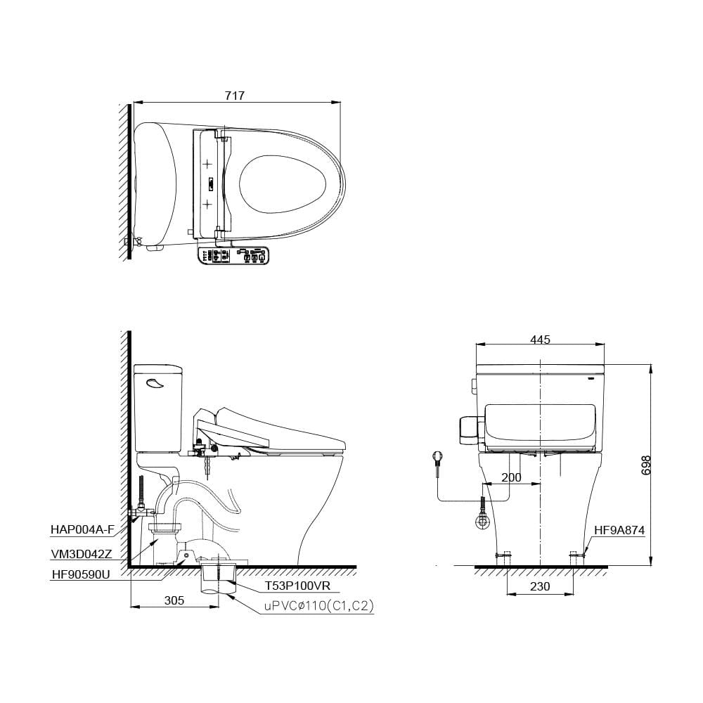 สุขภัณฑ์ 2 ชิ้น พร้อมฝารองนั่งอัตโนมัติ TOTO CST767UW1R 4.8 ลิตร