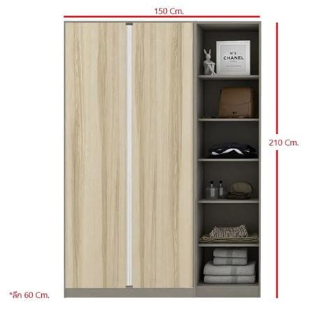 ตู้เสื้อผ้า 2 บานเปิด KONCEPT BLOX 150 ซม. สี LIGHT WOOD_2