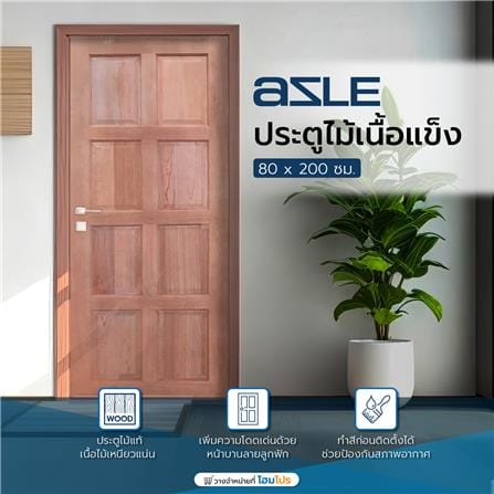 ประตูไม้เนื้อแข็ง AZLE 8 ฟัก 80X200 ซม. ไม่เจาะลูกบิด_3