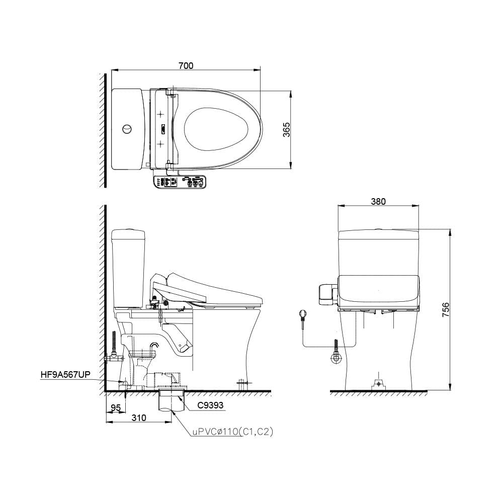 สุขภัณฑ์ 2 ชิ้น พร้อมฝาอัตโนมัติ TOTO CST230UW1R  3/4.8 ลิตร