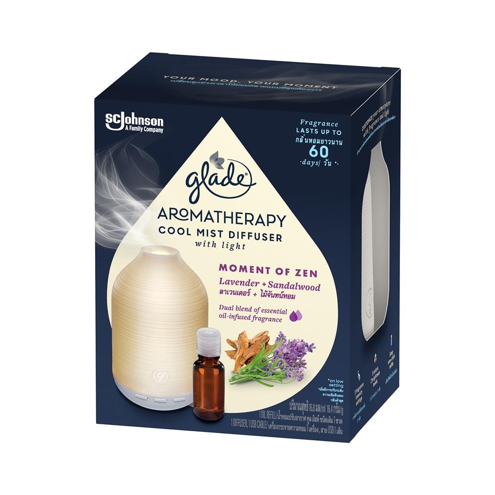 เครื่องพ่นสเปรย์พร้อมรีฟิล GLADE COOL MIST DIFFUSER WITH LIGHT 16.8ml กลิ่นลาเวนเดอร์และไม้จันทน์หอม