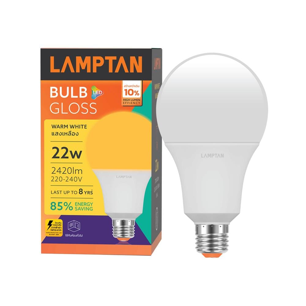 หลอด LED LAMPTAN A80 BULB GLOSS 22 วัตต์ WARM WHITE E27