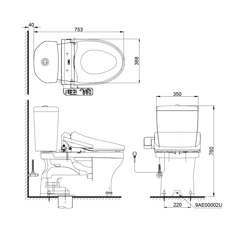 สุขภัณฑ์ 2 ชิ้น TOTO CST340UW1R1 3/4.8 ลิตร สีขาว
