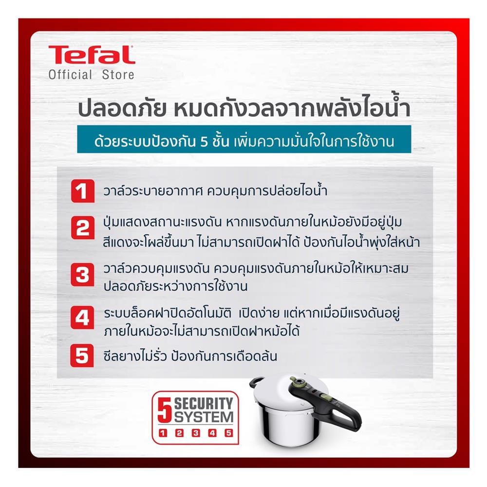 หม้ออัดแรงดัน TEFAL SECURE TRENDY 6 ลิตร