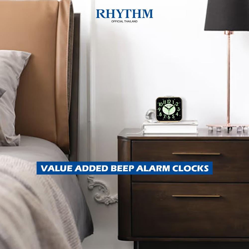 นาฬิกาตั้งโต๊ะพลาสติก RHYTHM CRE210NR71 2X2 นิ้ว สีดำ