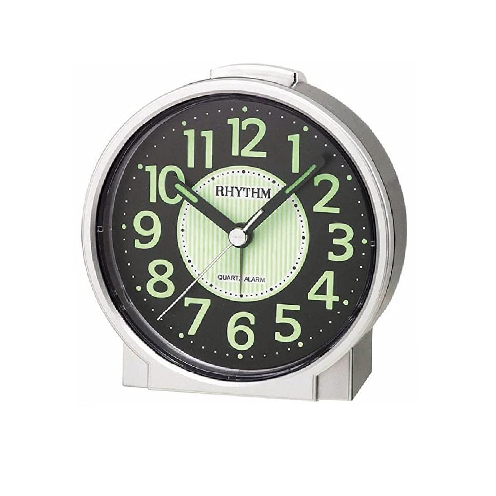 นาฬิกาตั้งโต๊ะพลาสติก RHYTHM CRE225NR19 3 นิ้ว สีเงิน